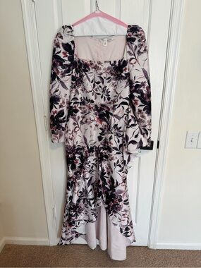 Badgley Mischka Floral Flounce Hem Jacquard Long Gown, Size 12, EUC ✨